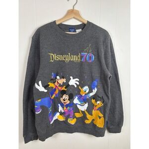 Disneyland 70th Anniversary Disney Goofy Pluto Mickey Gray Sweatshirt Medium